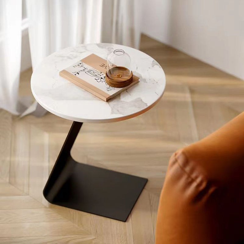 Contemporary Scandinavian Round Rock Slab Carbon Steel Round Curved Base Coffee Table For Living Room