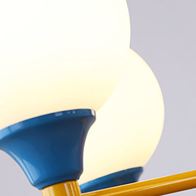 Zeitgenössischer nordischer Kronleuchter mit Eisenrahmen und Glaskugelschirm, 3/5 Lichter, für Wohnzimmer 