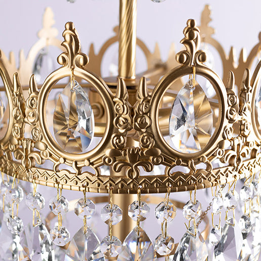 Traditionelle Luxus Kupfer Messing Kristall Krone Anhänger 3-Licht Stehlampe für Schlafzimmer 