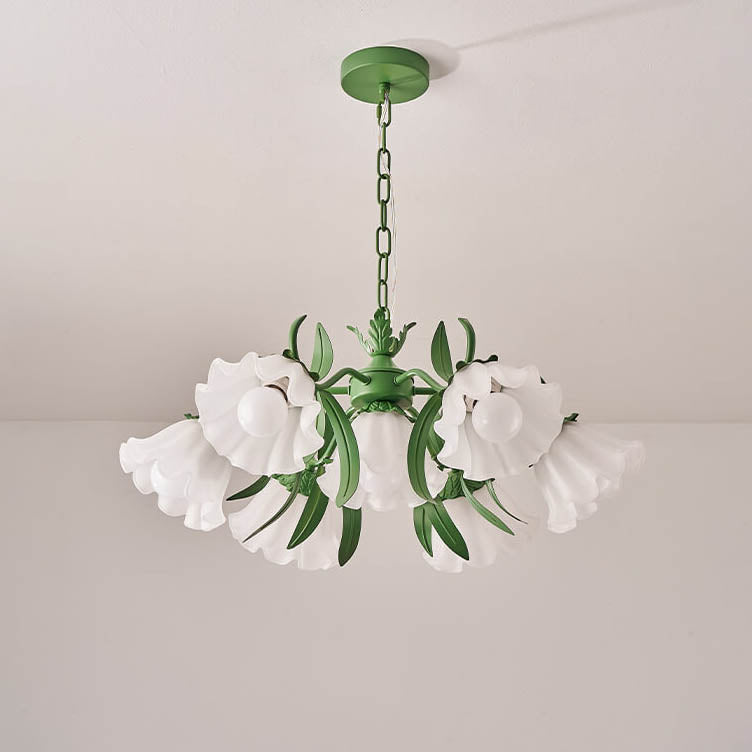 Zeitgenössischer Kreativer Glocken-Orchideenblume Eisen Glas 4/6/7/9 Licht Kronleuchter für Wohnzimmer 