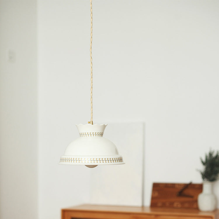 Lámpara colgante de 1 luz con forma de cuenco de cerámica impresa en latón japonés tradicional para sala de estar 