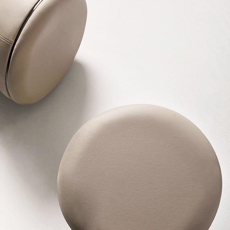 Tabouret bas rond minimaliste moderne en forme de sablier en cuir microfibre et acier inoxydable pour salon 