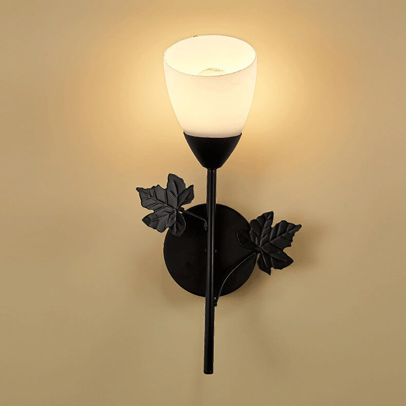 Contemporary Scandinavian Floral Iron Glass 1/2 Light Wall Sconce Lamp For Living Room