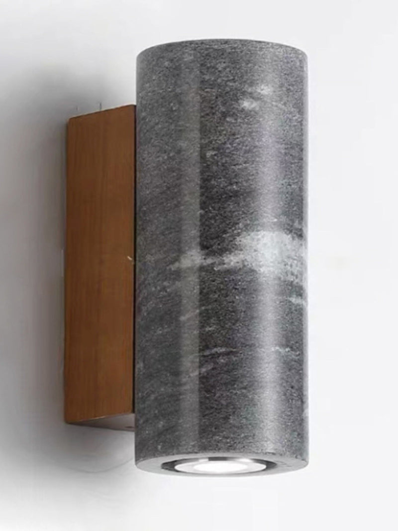 Lampe murale moderne minimaliste en cylindre carré en pierre et bois à 1 lumière pour chambre 