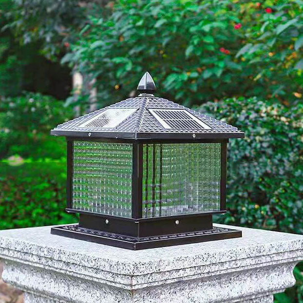 Moderne rétro carré en aluminium moulé sous pression verre solaire extérieur jardin paysage colonne tête lumière 