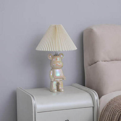 Contemporary Creative Bear Ceramic Fabric 1-Light Table Lamp For Bedroom