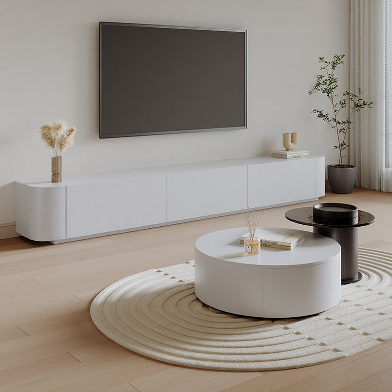 Modern Minimalist Round Plywood Metal Glass Coffee Table Set 2-Drawer For Living Room
