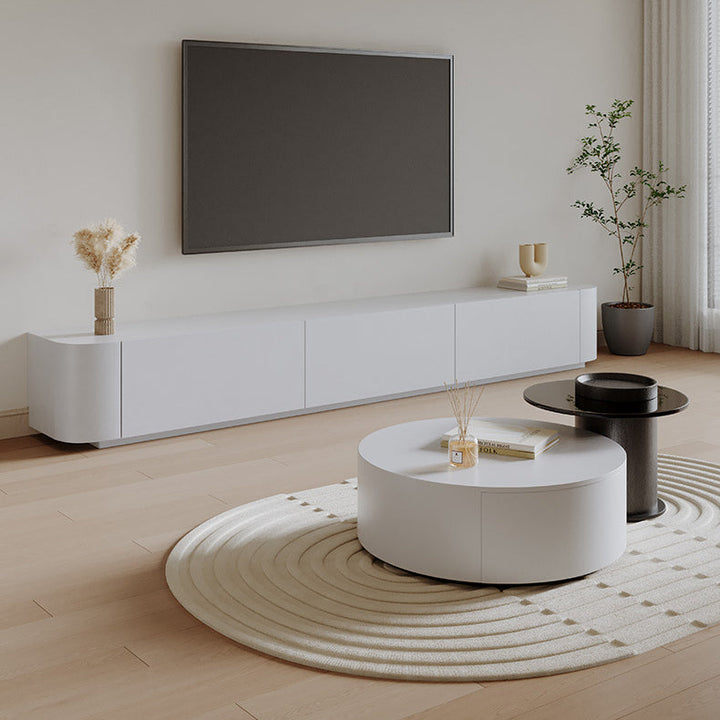 Modern Minimalist Round Plywood Metal Glass Coffee Table Set 2-Drawer For Living Room