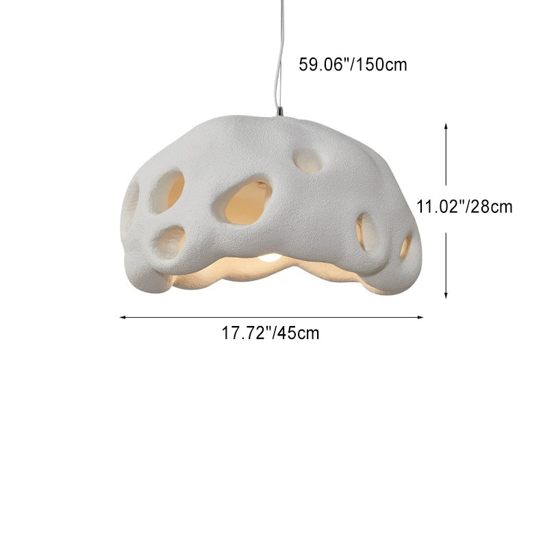 Suspension Luminaire Rond Japonais Traditionnel en Résine Creuse à 1 Lumière pour Salon 