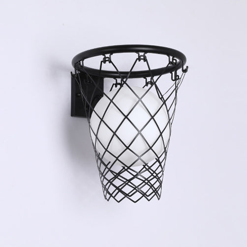 Applique Murale 1 Lumière avec Cerceau de Basketball en Verre et Fer Style Art Déco Moderne pour Chambre d&