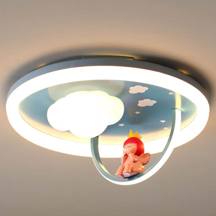 Zeitgenössische kreative Kinder Wolkenrunde Harz Eisen Acryl LED Deckenleuchte für das Schlafzimmer 