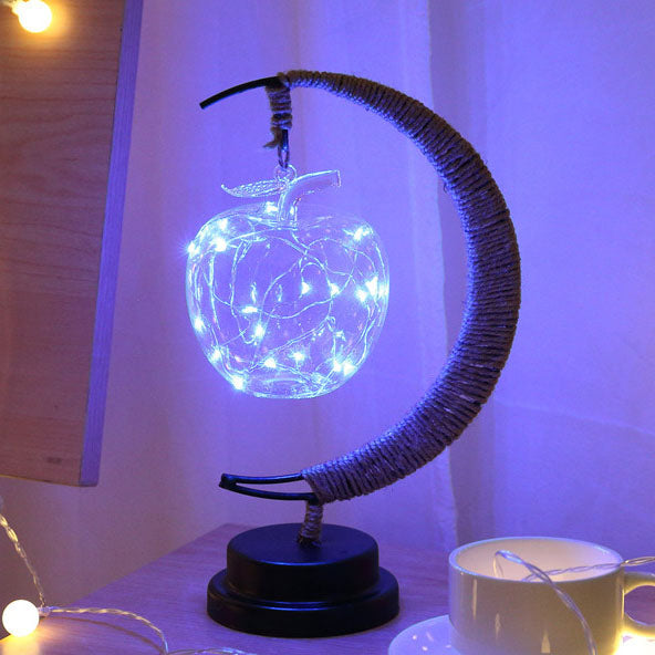Modern Decorative Moon Orb Stars Iron Plastic Rattan Battery USB Table Lamp