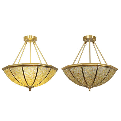 Lustre moderne de luxe avec cadre en cuivre et abat-jour rond en cristal à 5 lumières pour salon 
