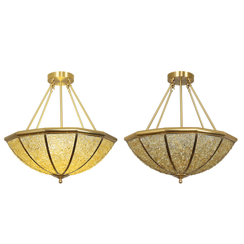 Lustre moderne de luxe avec cadre en cuivre et abat-jour rond en cristal à 5 lumières pour salon 