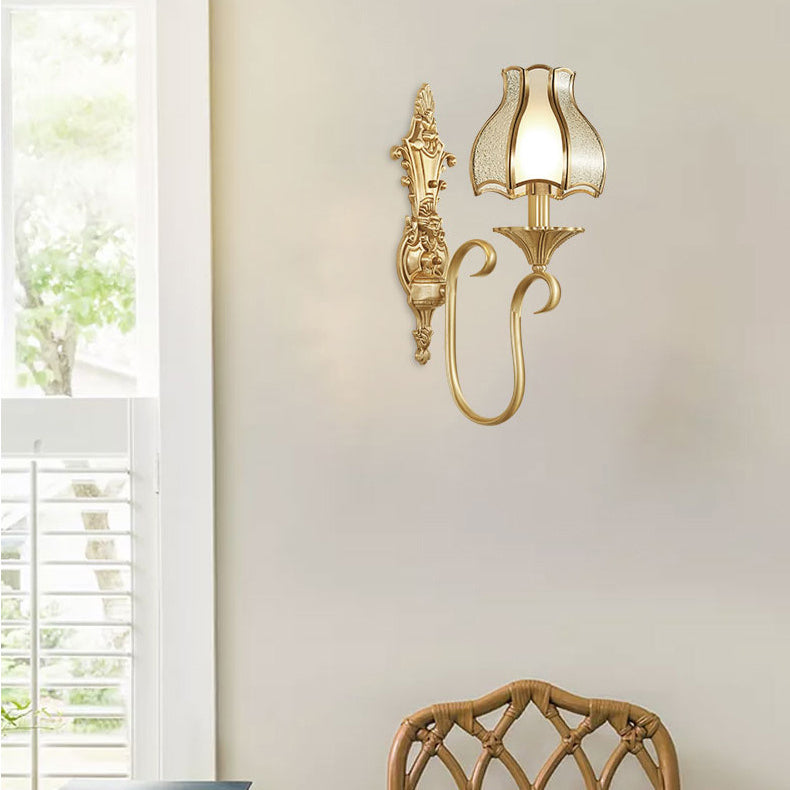 Applique murale contemporaine de luxe en cuivre avec abat-jour en verre en forme de parapluie 1/2 lumière pour chambre 