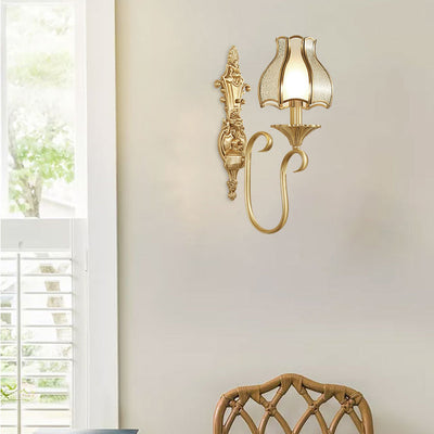 Zeitgenössische Luxus-Vollkupferglas-Regenschirmform 1/2-Licht-Wandleuchterlampe für Schlafzimmer 
