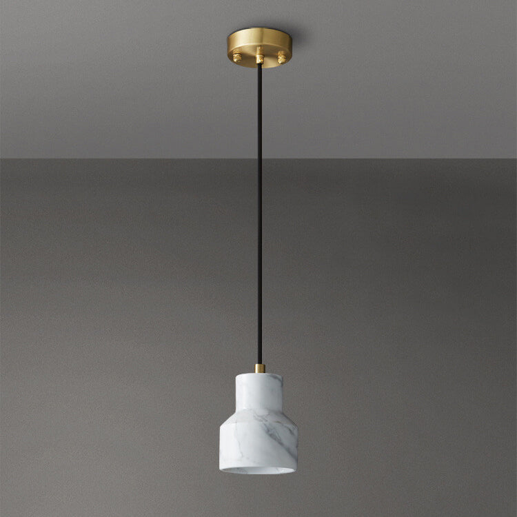 Modern Minimalist Marble Copper Cone Geometry 1-Light Pendant Light For Living Room &amp; Bedroom