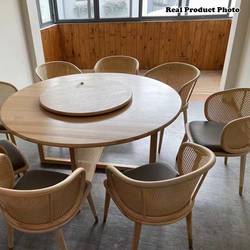 Contemporary Scandinavian Oval Back PU Leather Rattan Ash Wood High Resilience Foam Dining Chair Backrest For Dining Room