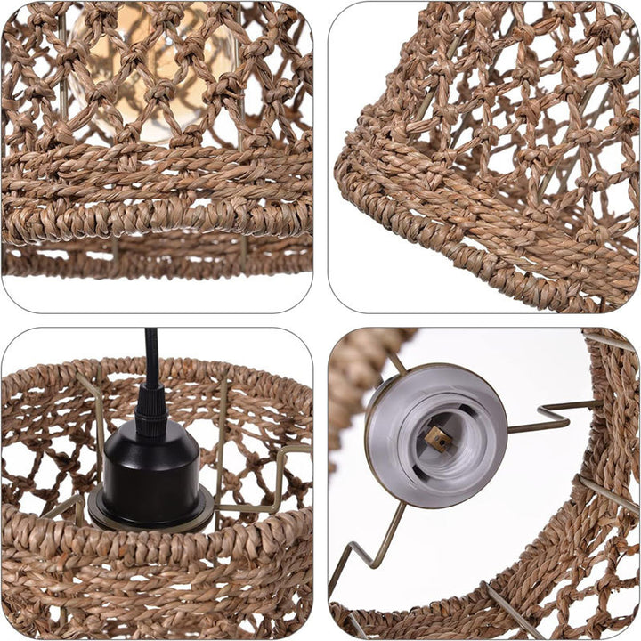 Traditionelle rustikale Rattan Weben Openwork Cage 1-Licht Pendelleuchte für Esszimmer 
