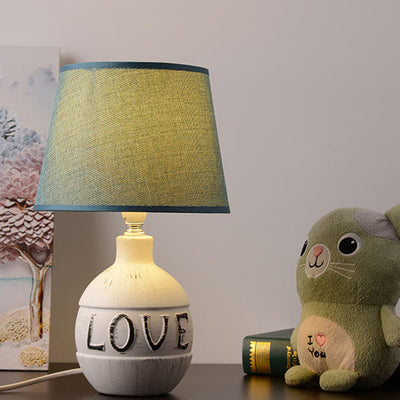 Moderne minimalistische runde Keramik Basis Stoff 1-Licht Tischlampe für Schlafzimmer 