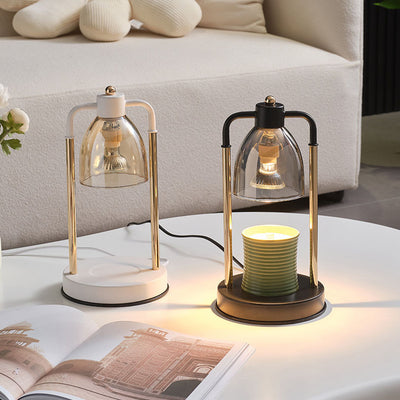 Lámpara de mesa rectangular nórdica contemporánea de hierro y vidrio cónico de 1 luz con cera derretida para dormitorio 