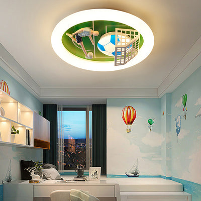 Modern Art Deco Soccer Round Acrylic Iron LED Flush Mount Ceiling Light For Living Room