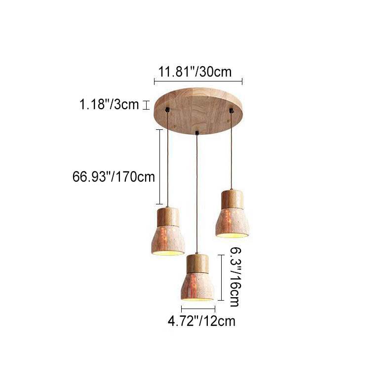 Traditional Japanese Wood Round Mouth 1/3-Light Chandelier For Dining Room