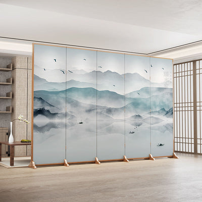 Traditional Chinese Rectangular Fir Wood Solid Wood Plywood Cotton Canvas Room Divider For Living Room