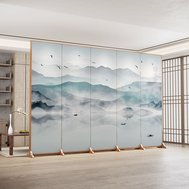 Traditional Chinese Rectangular Fir Wood Solid Wood Plywood Cotton Canvas Room Divider For Living Room