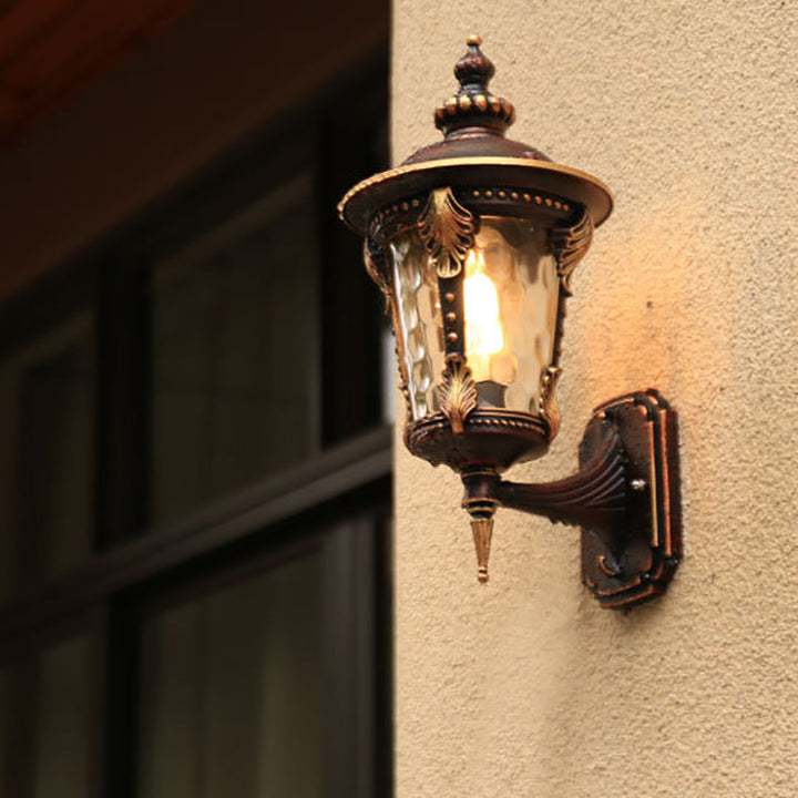 Traditionelle europäische Zylinder-Viereck-Aluminiumglas-Wandleuchte mit 1 Licht für die Außenterrasse 