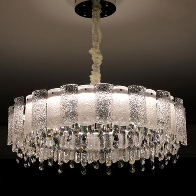 Traditionelle französische runde Ripple-Metallkristallglas-LED-Kronleuchter für Wohnzimmer 