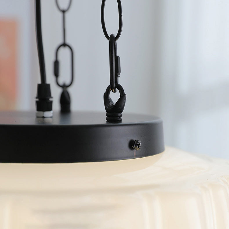 Moderna Minimalista Crema Linterna Hierro Vidrio Lámpara Colgante de 3 Luces para Sala de Estar 