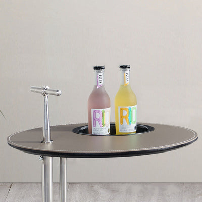 Table d'appoint moderne minimaliste ronde en cuir de selle en acier inoxydable et acier au carbone pour le salon 