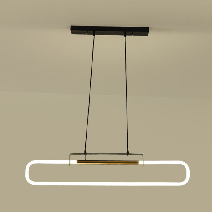 Modern Minimalist Iron Acrylic Rectangular Strip LED Island Light Chandeliers For Dining Room