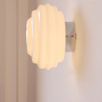 Nordic Cream Wave Round Glass Lampshade 1-Light Wall Sconce Lamp