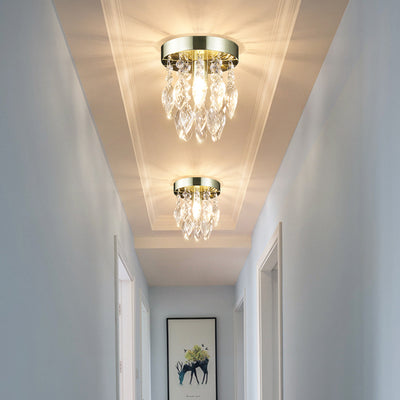 Lustre de plafond semi-encastré à 1 lumière avec carillon éolien en cristal et métal contemporain de luxe pour salon 