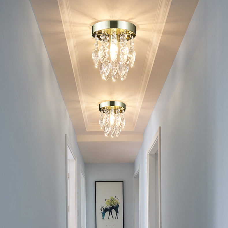 Lustre de plafond semi-encastré à 1 lumière avec carillon éolien en cristal et métal contemporain de luxe pour salon 