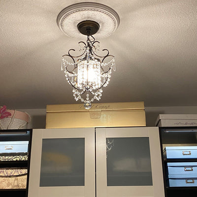 Suspension Luminaire en Cristal de Fer Côté Traditionnel de Luxe à 1 Lumière pour Salon 