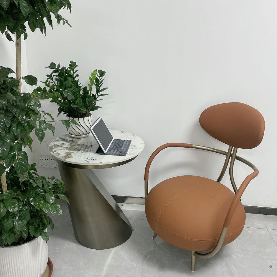 Contemporary Luxury Round Microfiber Leather Stainless Steel Chair Backrest Armless For Living Room