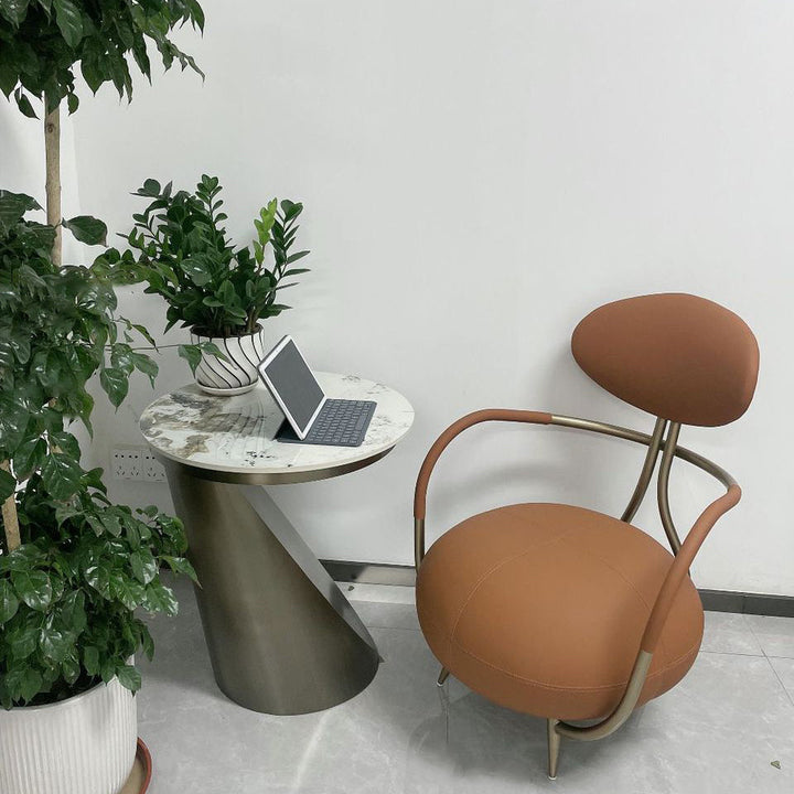 Contemporary Luxury Round Microfiber Leather Stainless Steel Chair Backrest Armless For Living Room