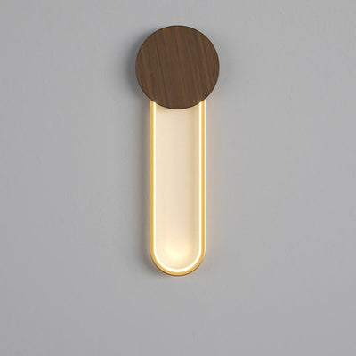 Moderne minimalistische runde ovale Holzmaserung Eisen LED Wandleuchte Lampe für Wohnzimmer 