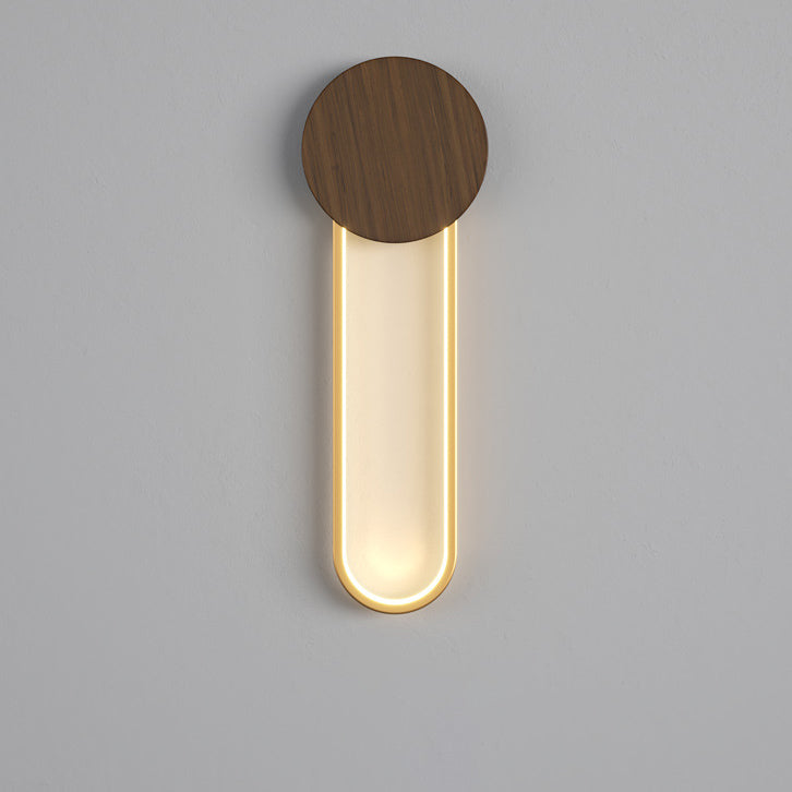 Moderne minimalistische runde ovale Holzmaserung Eisen LED Wandleuchte Lampe für Wohnzimmer 