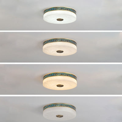 Modern Transitional Round All Copper Marble LED Flush Mount Ceiling Light For Bedroom