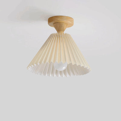 Traditionelle japanische Deckenleuchte aus plissiertem, konischem Stoff mit 1 Licht, halbbündige Montage für Wohnzimmer 