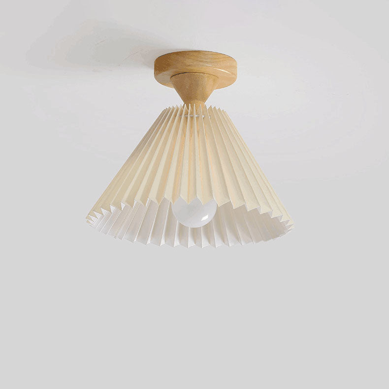 Traditionelle japanische Deckenleuchte aus plissiertem, konischem Stoff mit 1 Licht, halbbündige Montage für Wohnzimmer 