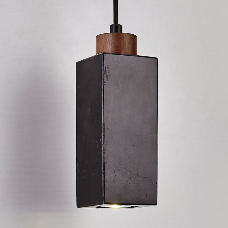 Lámpara colgante moderna minimalista rectangular de madera maciza y mármol de 1 luz para dormitorio 