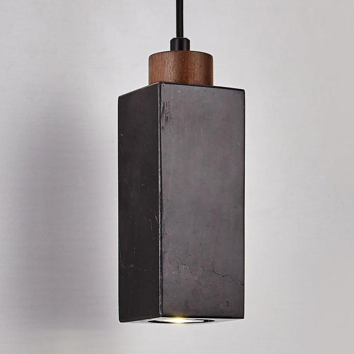 Lámpara colgante moderna minimalista rectangular de madera maciza y mármol de 1 luz para dormitorio 