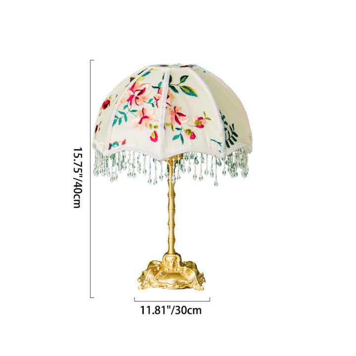 Traditionelle europäische Stoff Kupfer Dome Blume 1-Licht Tischlampe für Bett 
