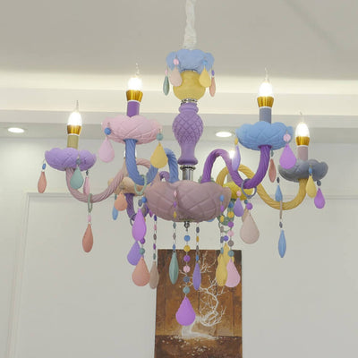 Modern Children's Princess Macaroon Candelabra Crystal Glass 5/6/8/10/12/15 Light Chandelier