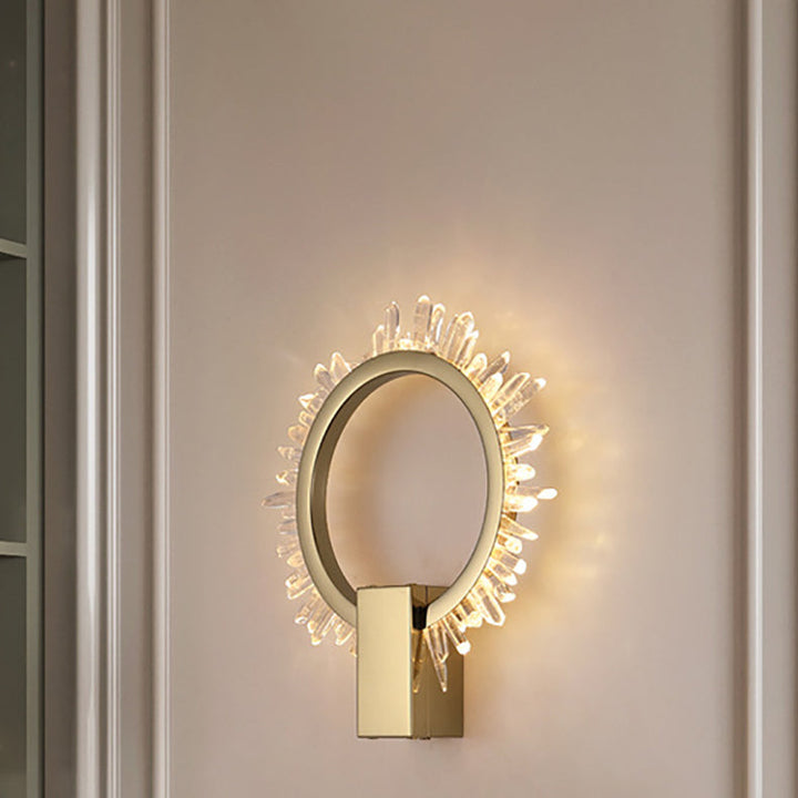 مصباح حائط LED بتصميم زهرة عباد الشمس الكريستالية من الفولاذ المقاوم للصدأ الفاخر المعاصر لغرفة المعيشة 